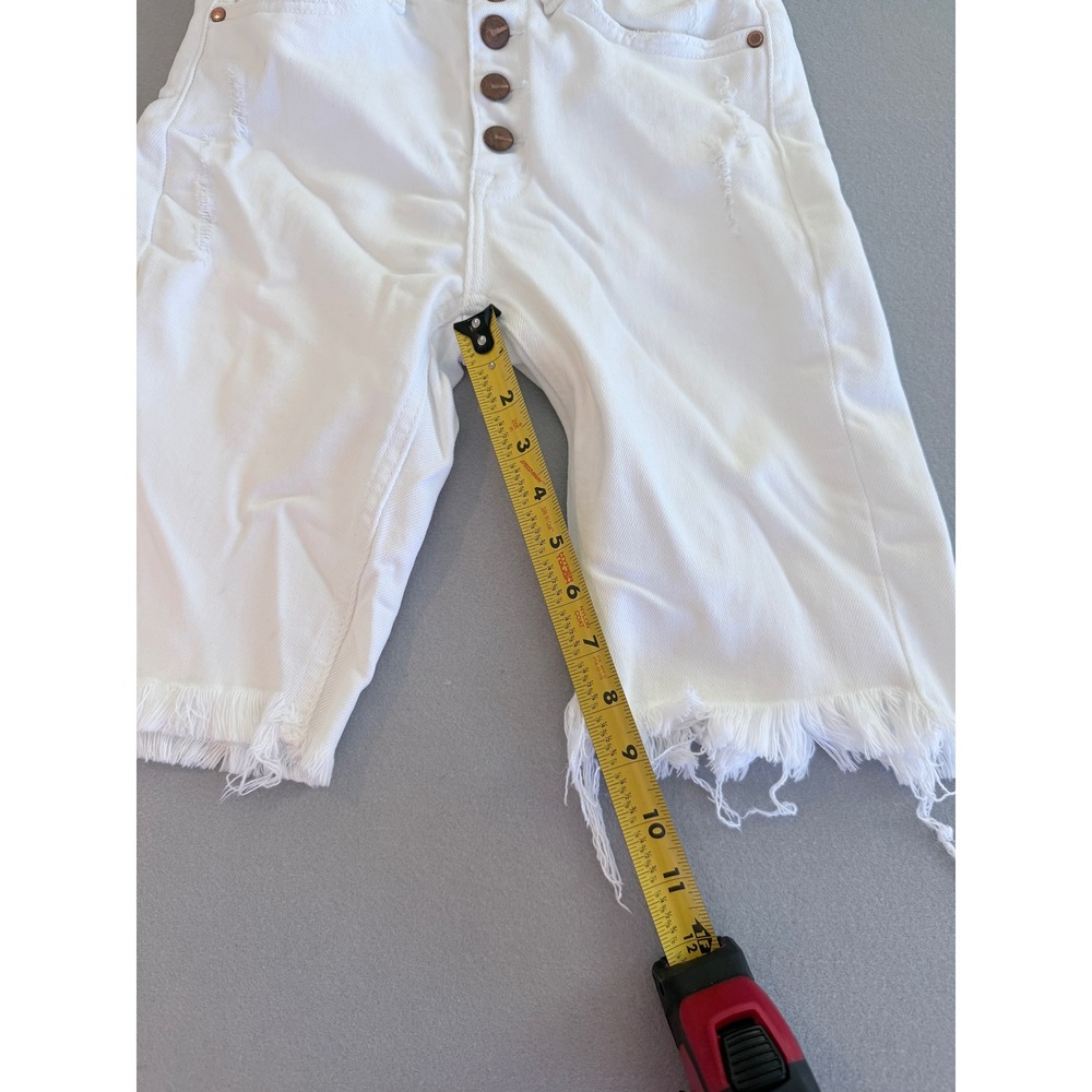 Bohme White Denim Bermuda Shorts Button Fly Distressed Frayed Hem 25 - Picture 5 of 6